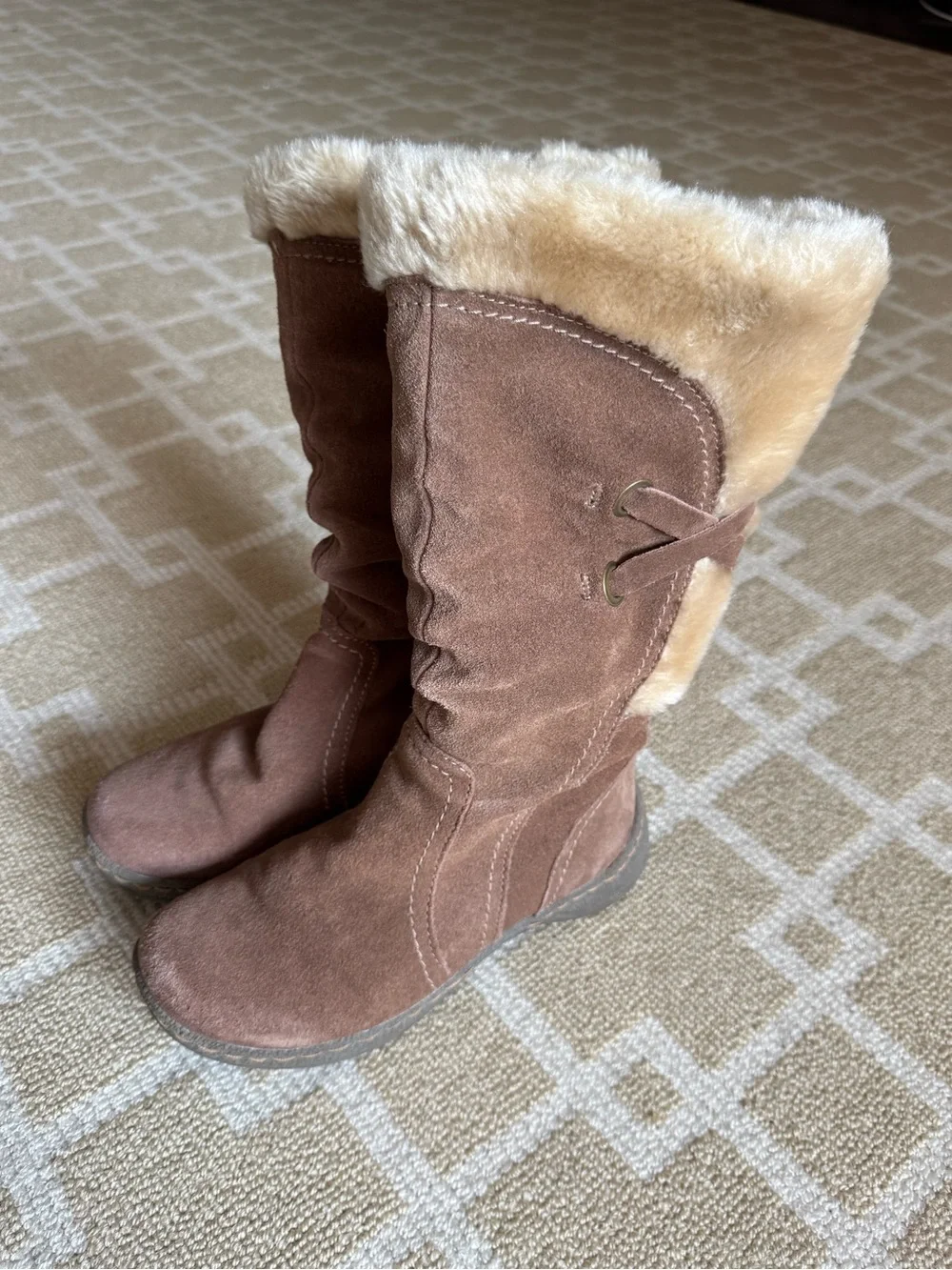 BareTraps Eventure Tall Suede Boots Faux Fur Warm Winter Shoes Brown Size 6